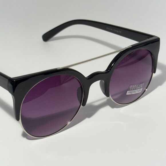 1642 NEW Black Cat Eye Sunglasses Round Lens Eyebrow 100% UV Protection Retro - Picture 7 of 10